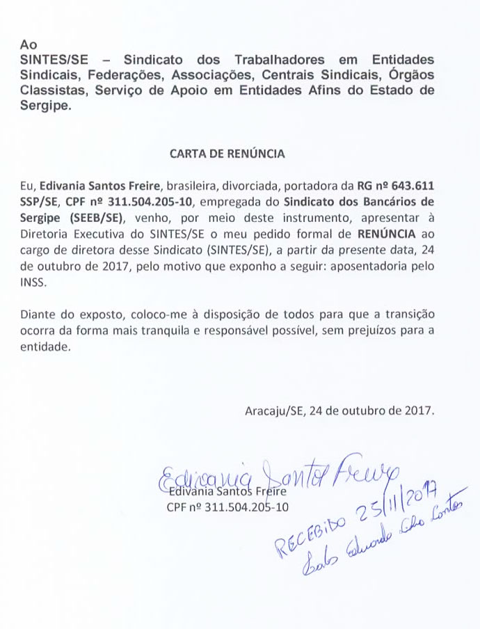 renuncia Edivania Freire